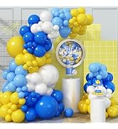 Blue and Yellow Balloon Arch Kit, 105 PCS Royal Blue White Yellow Balloon Garland Kit Yellow Ligh...