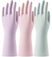 COOLJOB 3 Pairs Colorful Household Gloves with Cotton Liner & Non-slip Grip, Water Resistant Reus...
