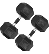 LIFERUN Rubber Grip Dumbbells Rubber Coated Cast Iron, with Anti-Slip Hex Black Dumbbell, Free We...