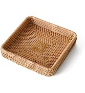 Rattan Serving Tray, Square Woven Storage Basket, Wicker Baskets for Organizing, Natural Wicker D...