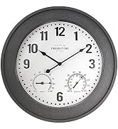 PresenTime & Co 19.6 inch in/Outdoor Gray Stone Clock with Thermometer & Hygrometer, Faux Stone/S...