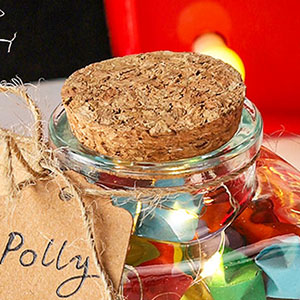 Small glass jars with cork lids