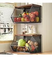 Stackable Fruit Basket for Kitchen Countertop Space Saving, Wall Mounted Mesh Metal Wire Baskets ...