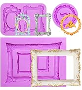 Infovox Baroque Vintage Frame Silicone Fondant Molds, 3Pcs Ornate Photo Frame Rococo Accent Choco...