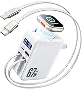 Hatalkin 5-in-1 Retractable Wall Charger for Apple Watch, 67W GaN Fast Charging Block with 2 USB ...