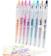 HANKU 8 Color Retractable Gel Pens Colorful Glitter Gel Pen Set Japanese Style 0.7mm Aesthetic Co...