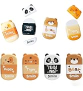 Smilo 8 Pack Animal Pencil Sharpeners - 2-in-1 Manual Sharpener with Eraser & Lid (Panda/Bear/Pup...