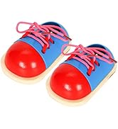 NUOBESTY Wooden Lacing Shoe Toy Learn to Tie Shoelaces Shoes Fine Motor Skills Toy, Pack of 2
