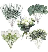 70 Pcs Mixed Eucalyptus Leaves Stems Artificial Silver Dollar Flower Bulk Faux Eucalyptus Branche...