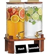 Lifewit 1.5 Gallon Drink Dispenser for Parties, Glass Beverage Container with Wood Stand for Juic...
