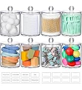 AOZITA 8 Pack Acrylic Qtip Holder Dispenser with Lids & Labels, Cotton Swab, Ball, Round Pads, Fl...