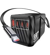 LENCENT 85W Universal Travel Adapter with Retractable USB C Cable, GaN International Plug Adapter...