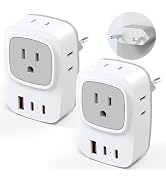2 Pack European Travel Plug Adapter, 7 in 1 Brazil Power Adapter, 4 AC Outlets with 3 USB Chargin...
