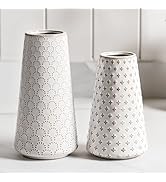 Ceramic Vase for Decor, 6 Inch+7.1 Inch White Flower Vase for Lego Flowers, Tulip and Pampas Gras...