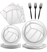 Wiooffen 96pcs Volleyball Birthday Party Supplies Sports Paper Plates Napkins Set Disposable Tabl...