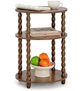 3-Tier Oval Side Table with Solid Wood Legs, Small End Table with Storage Shelves for Living Room...