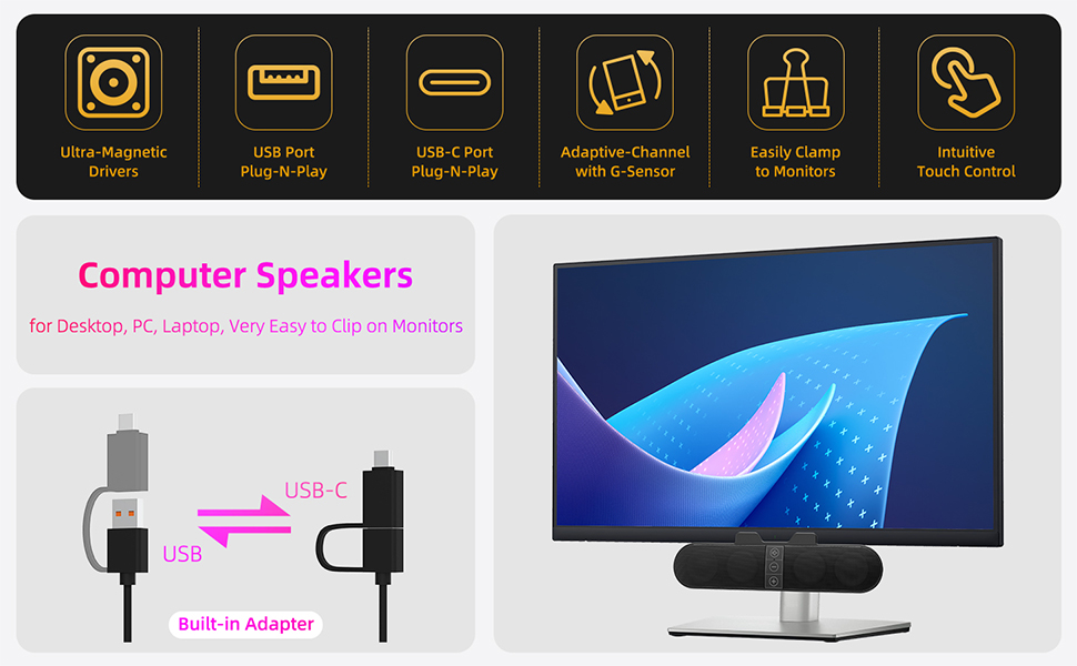 Computer Speakers for Desktop PC Monitor