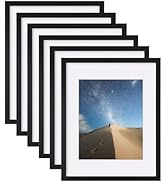 KINLINK 11x14 Picture Frame Black Set of 6, Wooden Photo Frames Matted 8x10 with Plexiglass for 8...