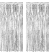 2 Pack Tinsel Backdrop, 3.28 FT x 7.05 FT Birthday Party Decorations, Silver Party Streamer Backd...
