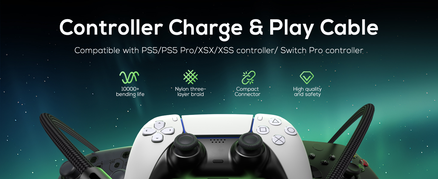 MENEEA 16.4FT Charger Charging Cable for PS5/ PS5 Pro/Xbox Series X/S Controller
