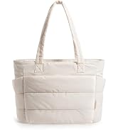 BAGSMART Tote Bag for Women, Lightweight Puffy Tote Bag with Compartments Quilted Shoulder Bag Ha...