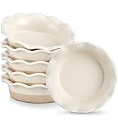 Text reads "Image 1". Stack of six cream-colored ceramic pie dishes with ruffled edges. Dishes have speckled texture and unglazed bottom rim. One dish shown separately next to stack.