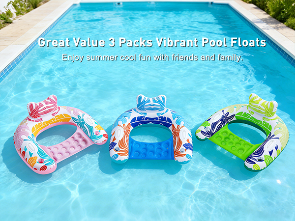 Great Value 3 Packs Vibrant Pool Floats for enjoying summer cool fun with friends and family.