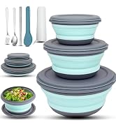 RMAMSCOV Collapsible Camping Bowl, 3 Pcs Collapsible Silicone Bowls With Lid For Travel Bowl Lunc...