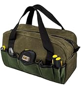BLIRITEL 12 Inch Wide Mouth Tool Bag, Heavy Duty Waxed Canvas Tool Storage Bag, Large Capacity Ha...