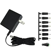 12V 1A Power Supply, AC 100-240V to DC 12V Adapter with 5.5 x 2.1mm Plug and 8 Interchangeable Ja...