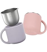 Bakpoco 2-IN-1 Open Toddler Cups, Stainless Steel Baby Cup + Silicone Training Cup for Toddlers K...