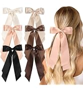 Unbednigt 6PCS Silky Satin Hair Bows, Bow Hair Clips with Long Tail, Hair Ribbon Ponytail Holder ...