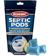 Roebic Septic Tank Treatment Pods, 3 Month Supply of Easy Flush Dissolvable Packets, Bacterial En...