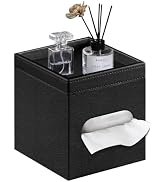 PU Leather Square Tissue Box Cover with Storage Tray - Decorative Organizer for Bathroom Vanity, ...