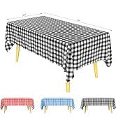 KAshack Black White Gingham Plastic Table Cloth Disposable 108” x 54”Rectangle Tablecloths for Ha...