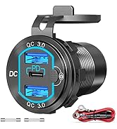 12V USB Outlet Qidoe Aluminum Dual 18W QC3.0 USB Outlet Port 20W PD USB C Car Charger Socket with...