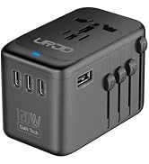 URJD Universal Travel Adapter 120W GaN Fast Charger, 4 USB C 1 USB-A & 2500W AC Outlet, Internati...