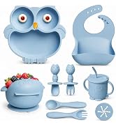 Silicone Baby Feeding Set with Spoon, Bowls, Plates with Suction, Bib, and Toddler Sippy Cups wit...
