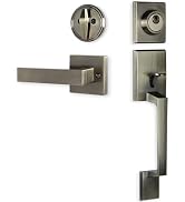 BAMoONE Front Door Handle Set with Deadbolt and Lever, Antique Brass | Reversible zinc alloy entr...