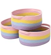 JMvicyroam Woven Basket, Small Rope Storage Bin with Handles & Ribbon Bag, Organizer for Shelves ...