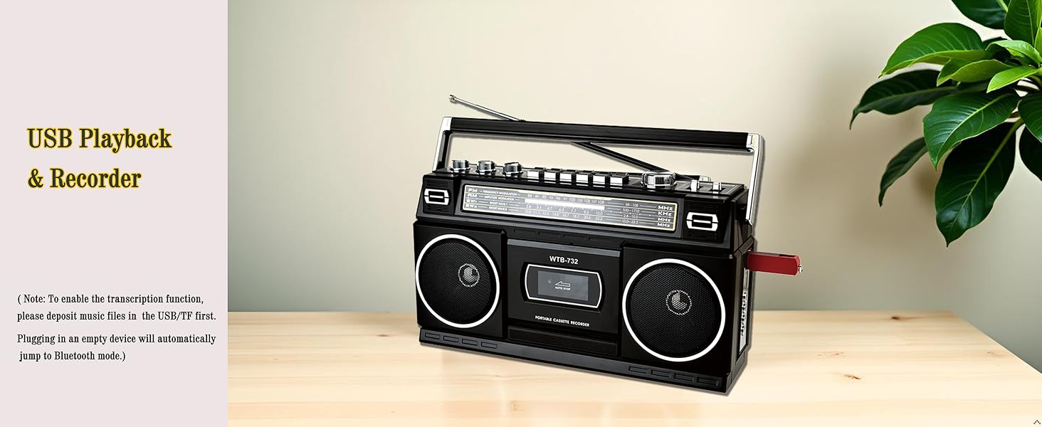 usb cassette player recorder radio bluetooth boombox