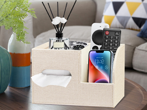 Square Tissue Box Cover with Storage Tray
