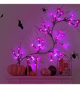 Halloween Vine Garland Decor with 24 Bat Lights Halloween Purple Bat Light 6.5FT 48LED Battery Op...