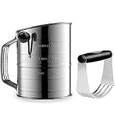 Flour Sifter 3 Cup Stainless Steel Rotary Hand Crank Sifter with 16 Fine Mesh Screen and 4 Wire A...