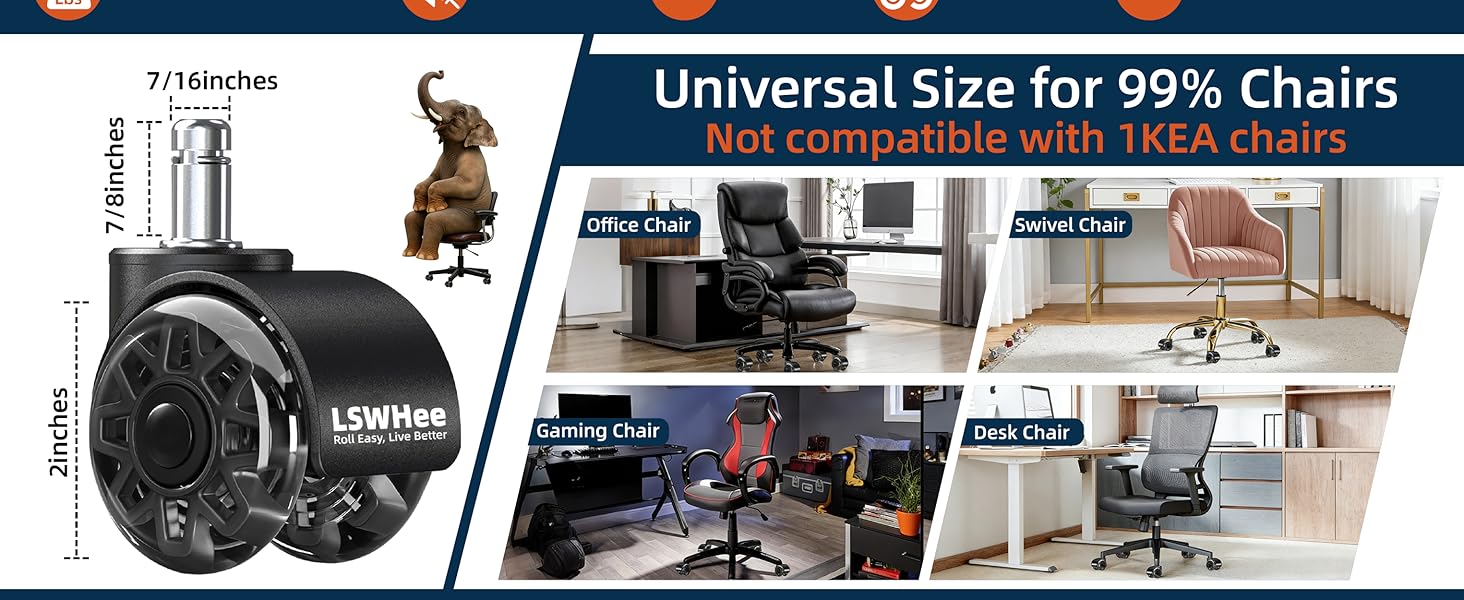 Universal Size for 99% Chairs Not compatible with 1KEA chairs