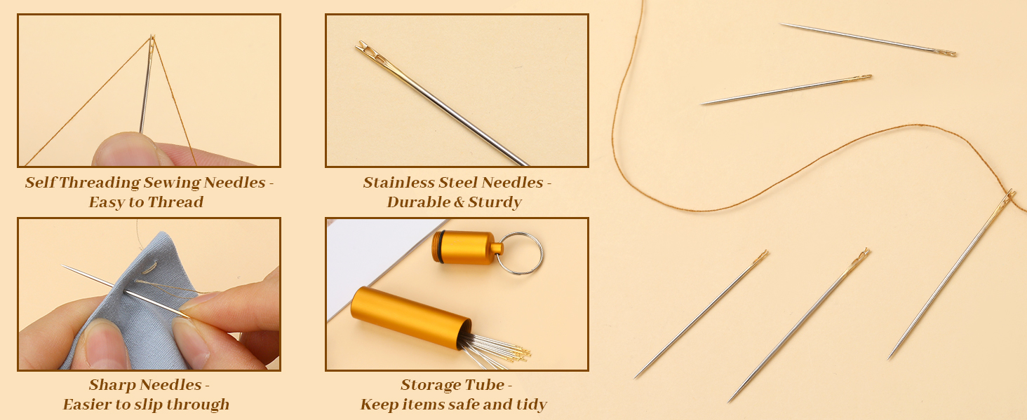 GarfxG 15 Pieces Self Threading Needles Easy Threading Needles Hand Sewing Needles