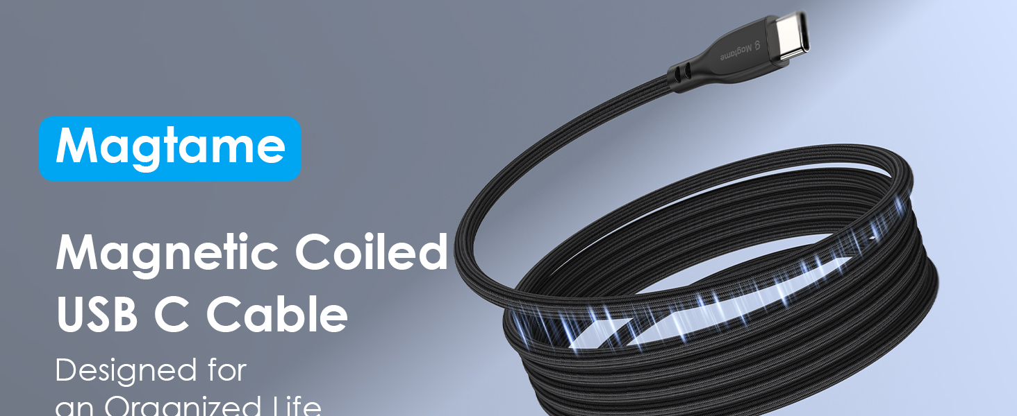 usb c cable magnetic tangle free coiled cable