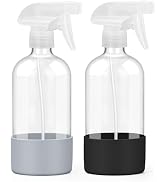 Worldgsb 2 Pack Glass Spray Bottles with Silicone Sleeve, 16 oz Empty Refillable Containers with ...