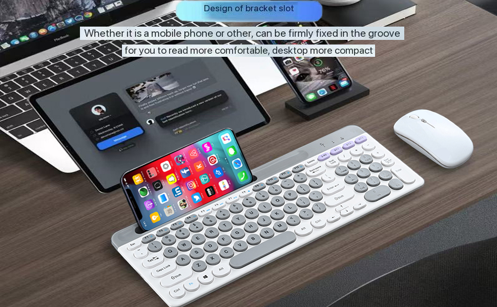 Wireless Keyboard and Mouse Combo with Phone Tablet Holder,