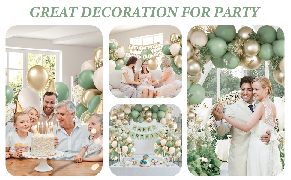 sage green and gold balloons